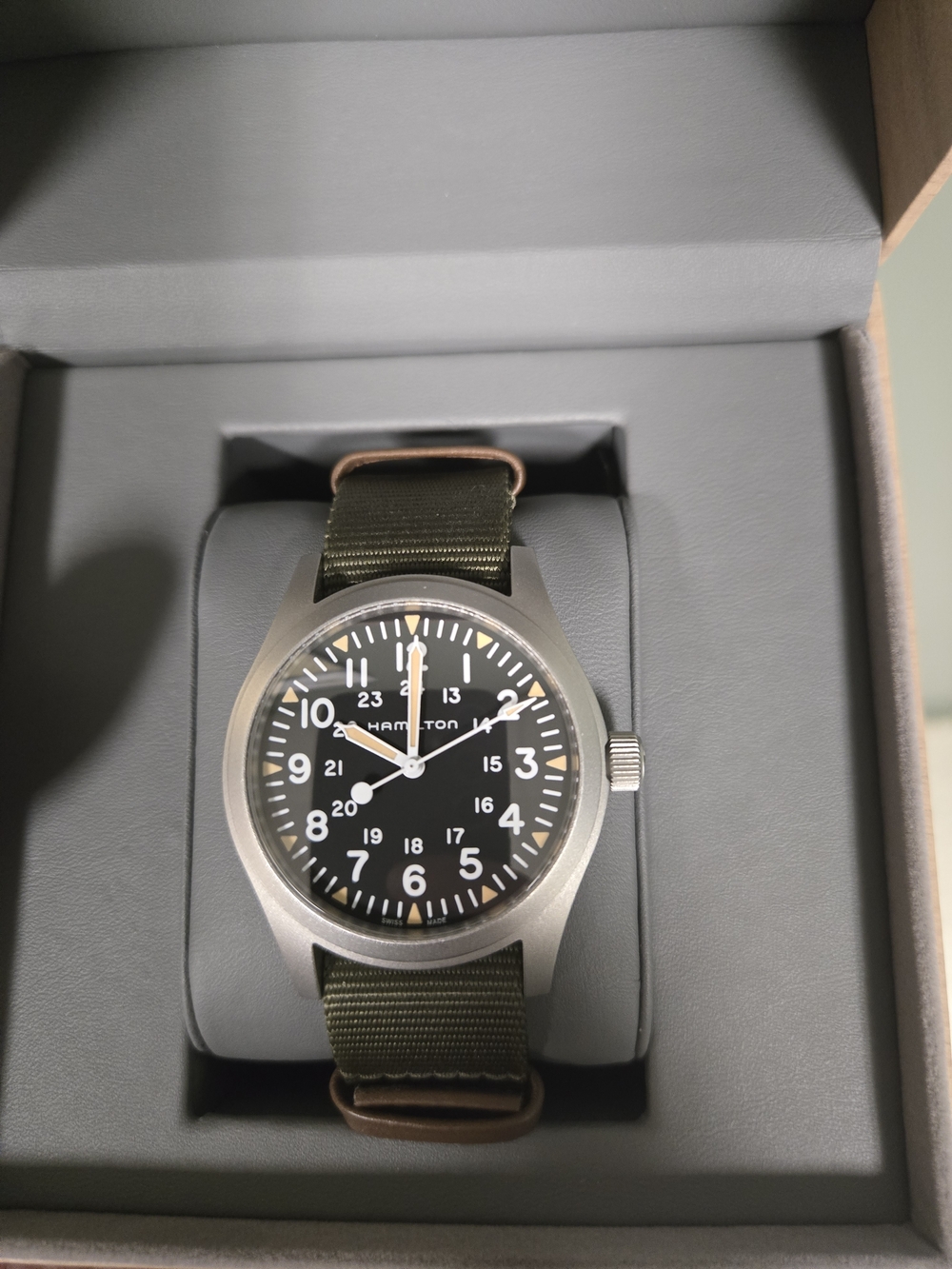 Hamilton Khaki Field Black Dial Men's Watch with Olive NATO Strap